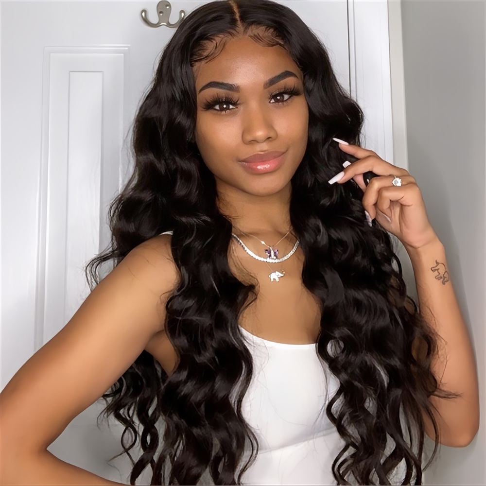 Popular women's middle-parted long hair wavy hairpiece headgear